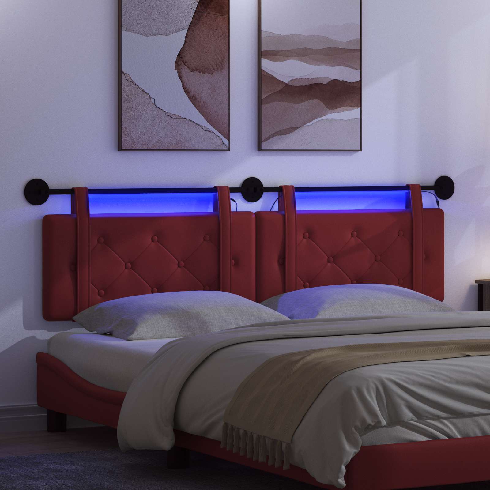 Hängendes Kopfteil Mit LED Licht Creme Kunstleder