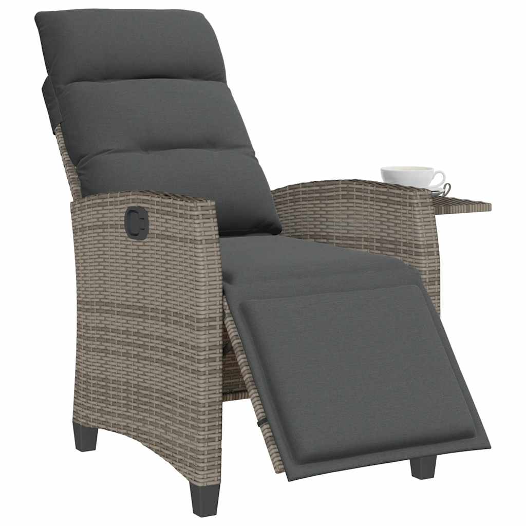 Gartensessel mit Beistelltisch Verstellbar Schwarz Poly Rattan