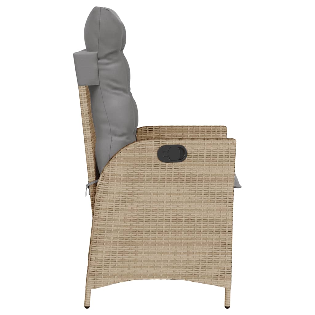 Gartensessel Verstellbar mit Kissen Schwarz Poly Rattan