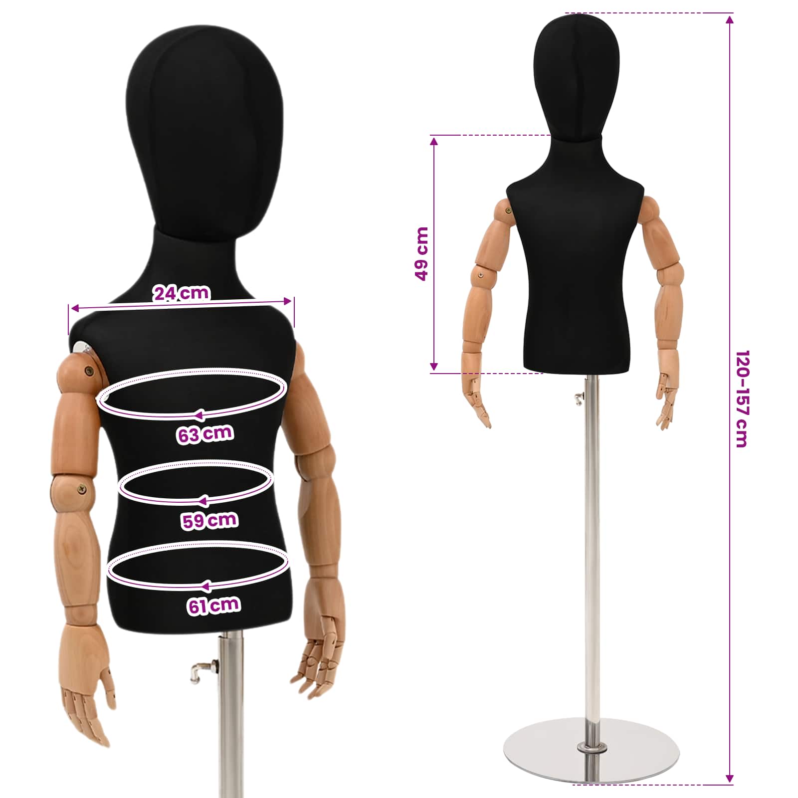 Verstellbares 120-150 cm Mannequin mit Basis Unisex PP Weiß