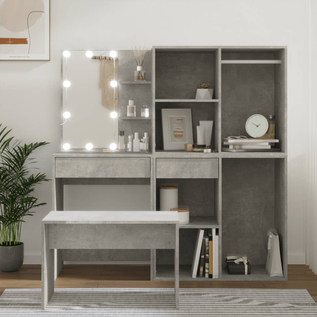 Schminktisch-Set mit LED Weiß Holzwerkstoff