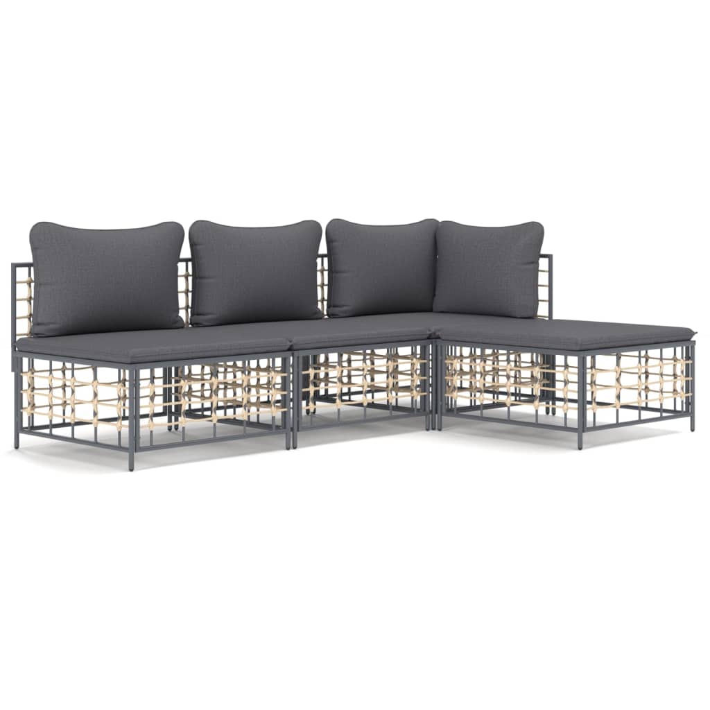 5-tlg. Garten-Lounge-Set mit Kissen Anthrazit Poly Rattan