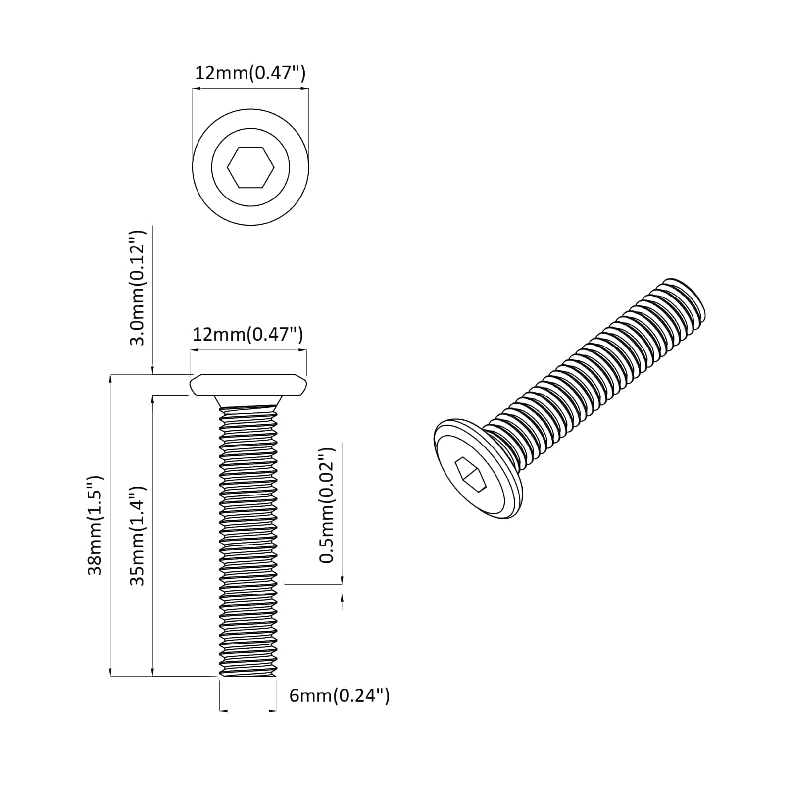 Schraube mit Sperre Uni 2 pcs Silber M6 x 12 mm Stahl