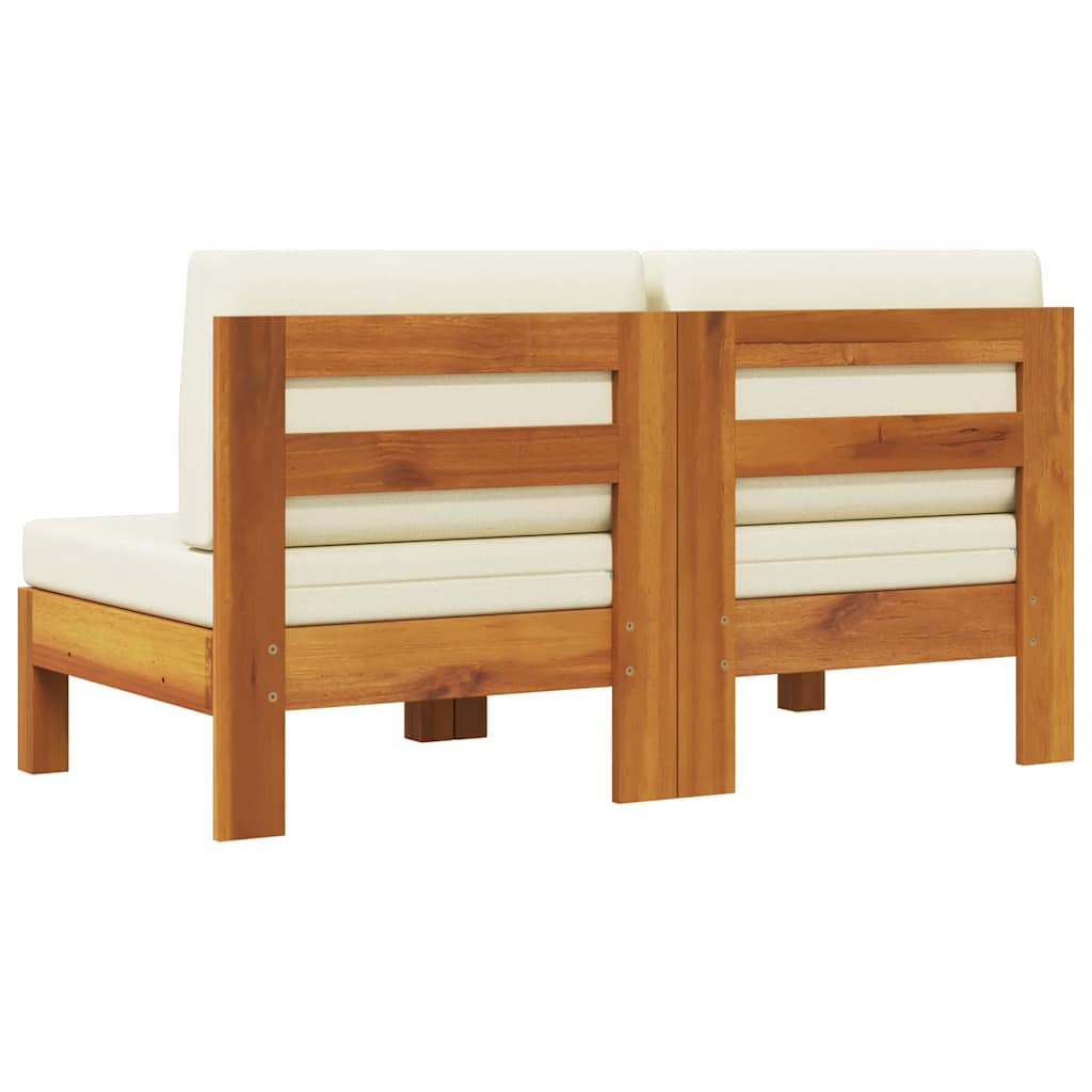2-tlg. Garten-Lounge-Set mit Cremeweißen Kissen Akazienholz