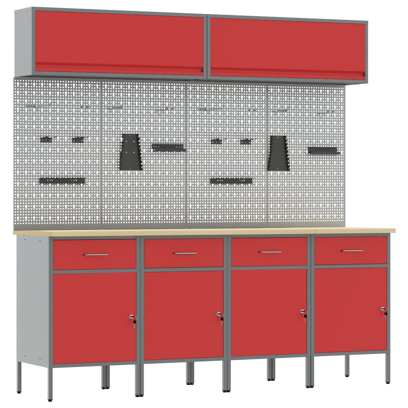 Arbeitsschrankset mit Schubladen mit Regal 8 pcs Grau