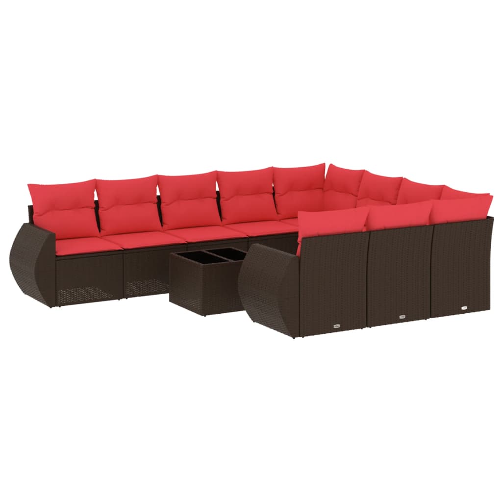 10-teiliges Gartensofa-Set mit Kissen, schwarzes Polyrattan