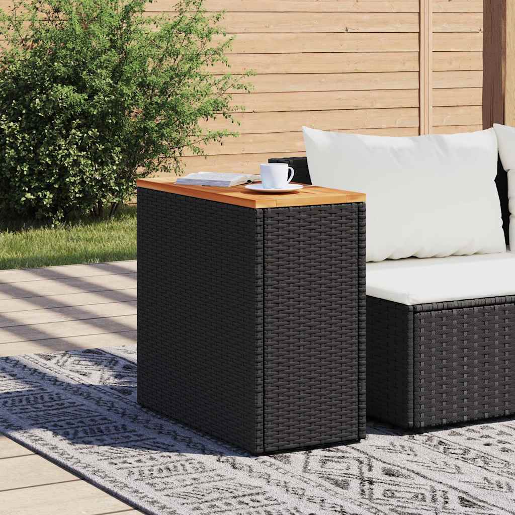 Garten-Beistelltisch mit Glasplatte Schwarz 58x27,5x55cm Rattan
