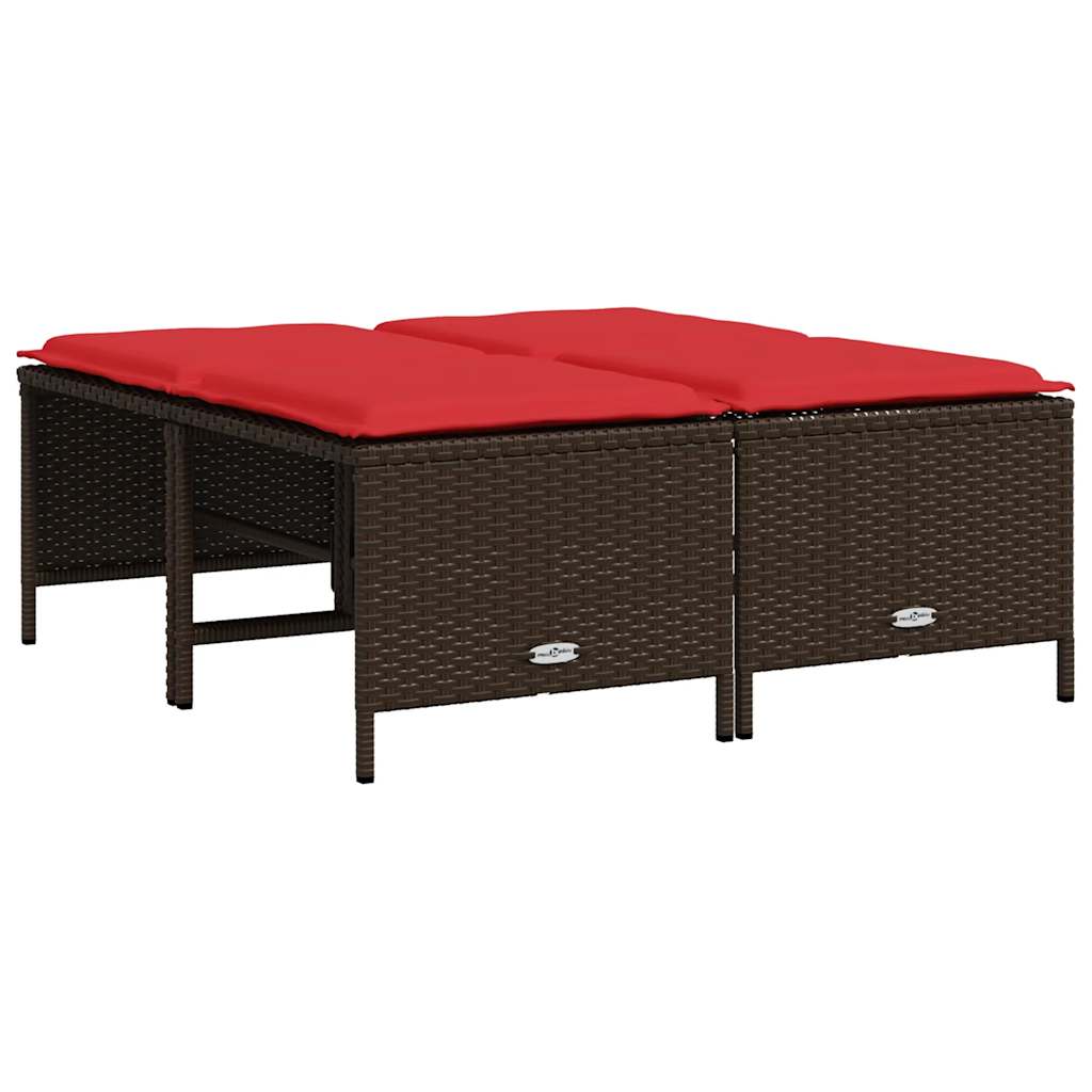 Gartenhocker mit Kissen 4 Stk. Braun Poly Rattan