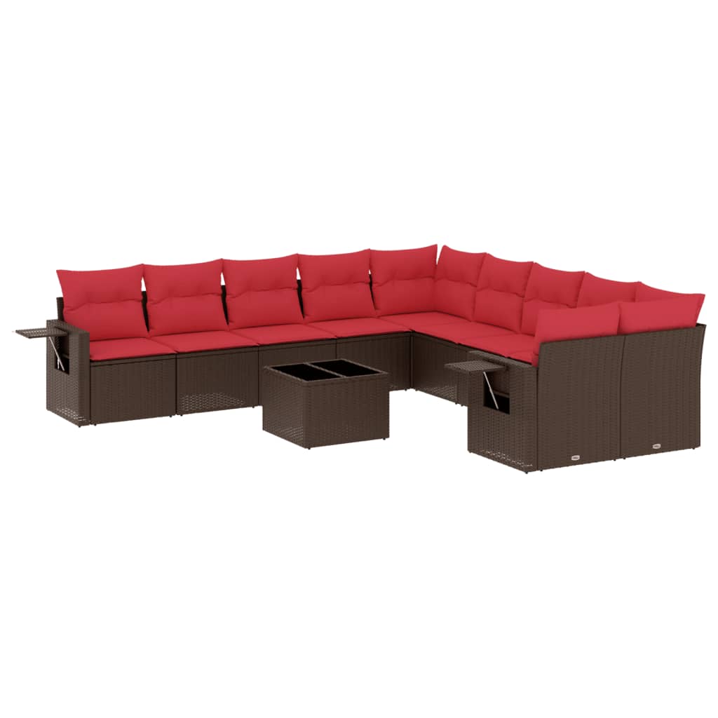 10-teiliges Gartensofa-Set mit Kissen, schwarzes Polyrattan