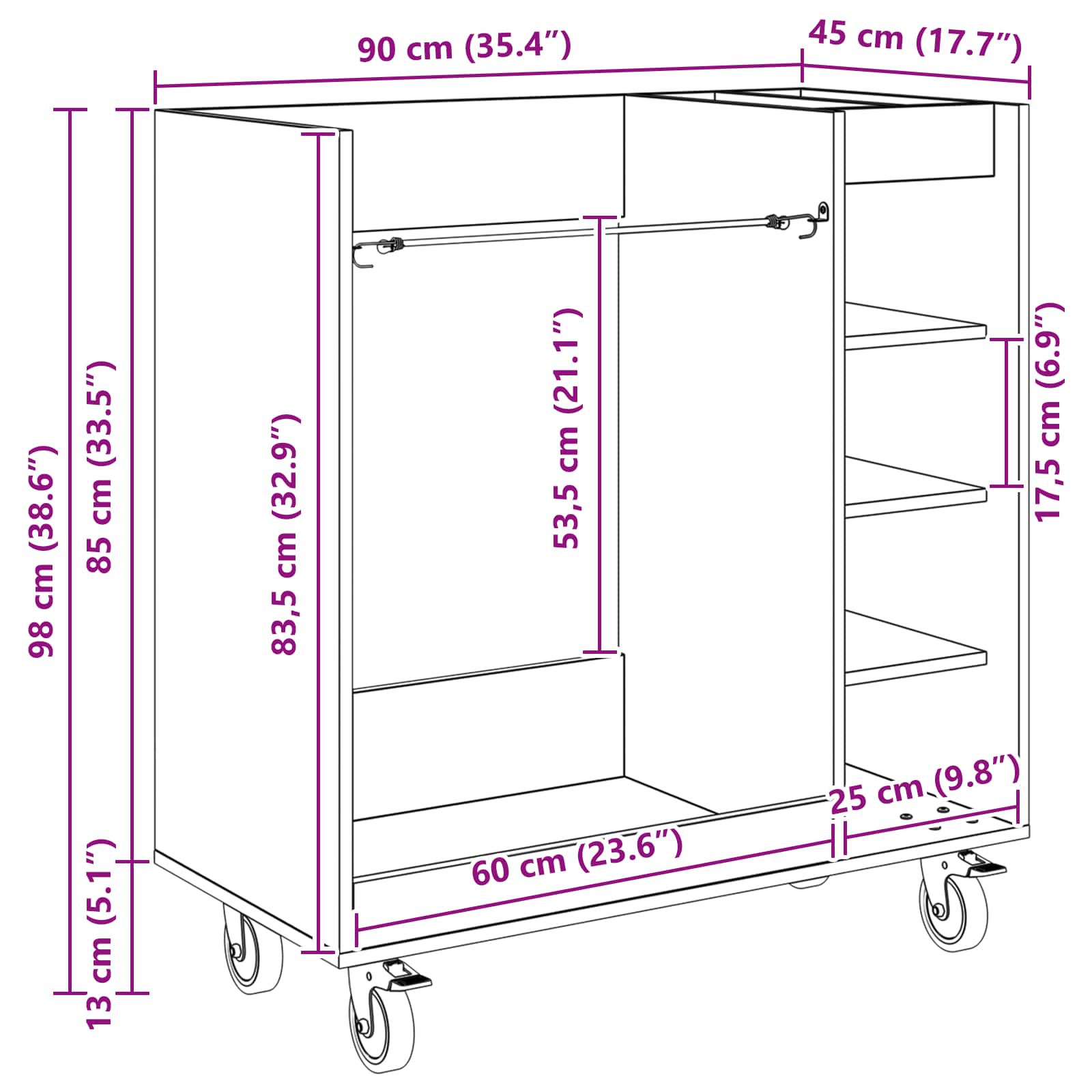 Golf Schrank Mit Rad Uni Weiß 65 x 45 x 98 cm