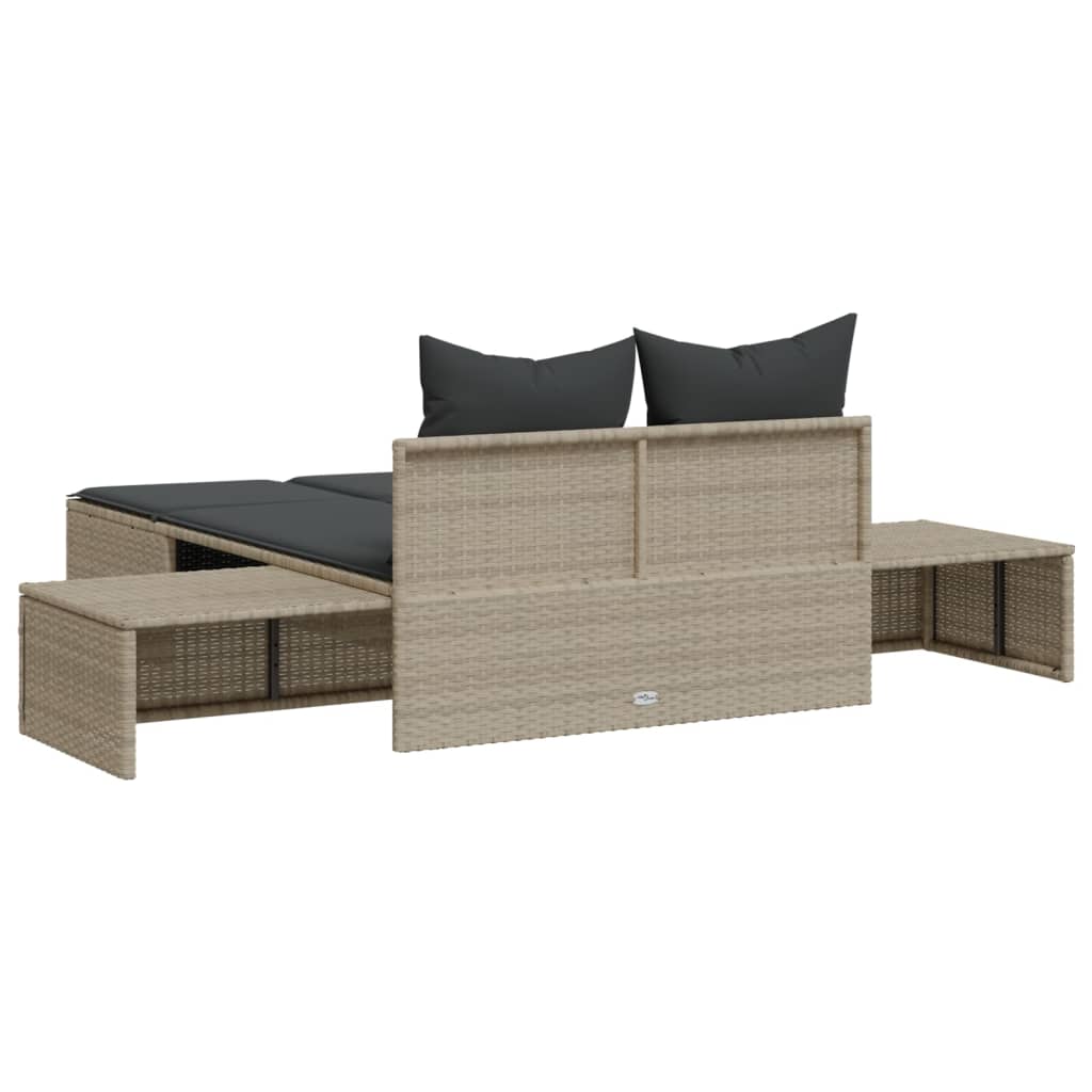Doppel-Sonnenliege mit Auflagen Beige Poly Rattan
