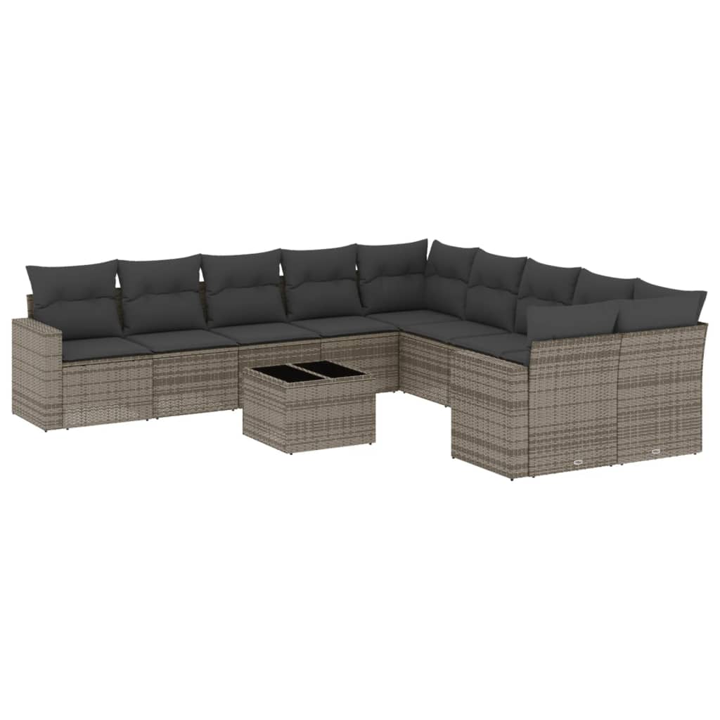 10-tlg. Garten-Sofagarnitur mit Kissen Schwarz Poly Rattan