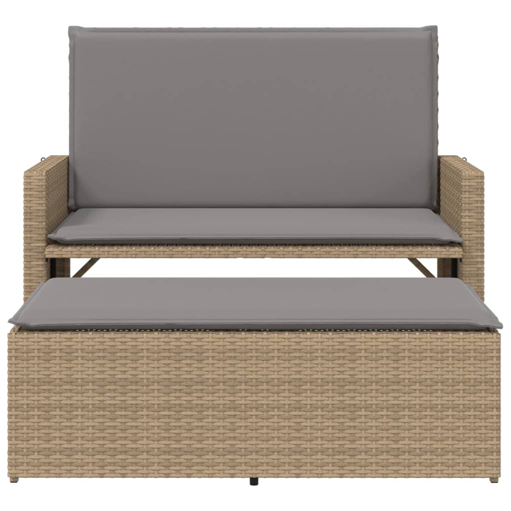 Gartenbank mit Kissen und Hocker Schwarz Poly Rattan