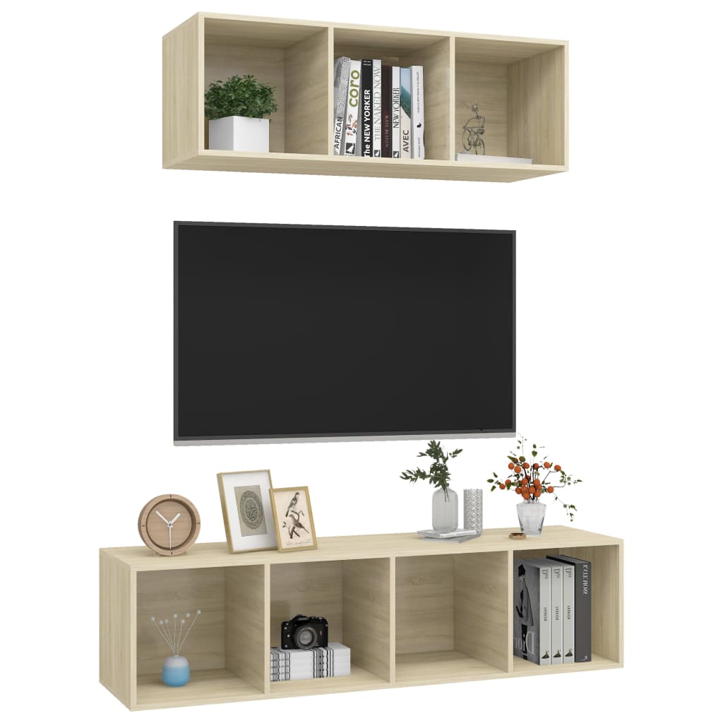 2-tlg. TV-Schrank-Set Weiß Holzwerkstoff
