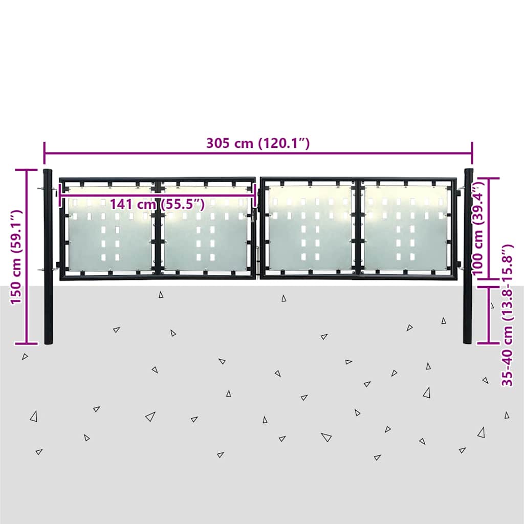 Schwarzes Einzeltor für Zäune 100 x 200 cm