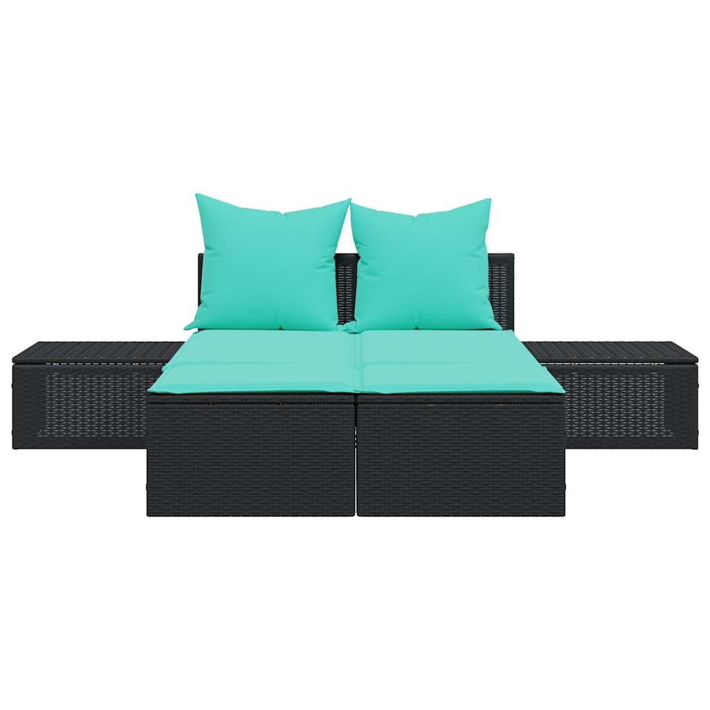Doppelte Sonnenliege mit Kissen Braun Poly Rattan