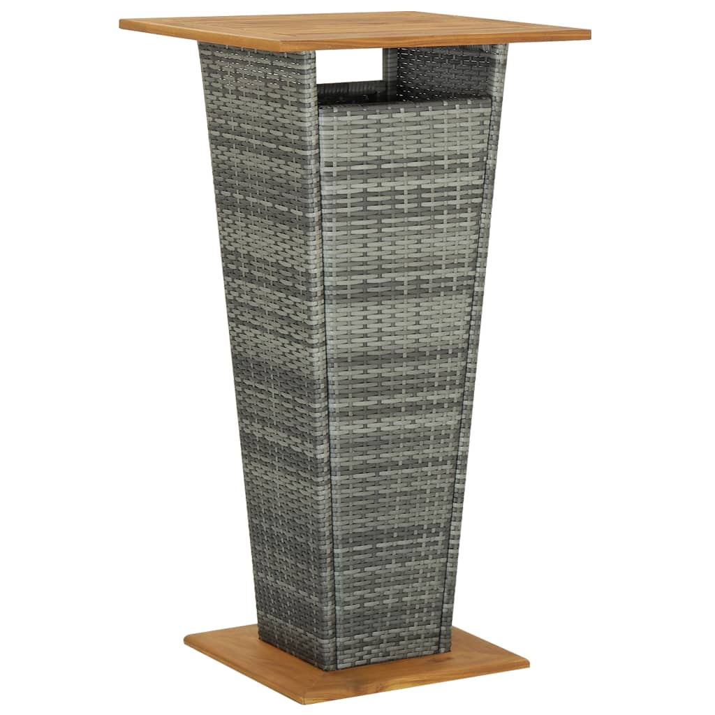 Bartisch Schwarz 80x80x110 cm Poly Rattan und Massivholz Akazie
