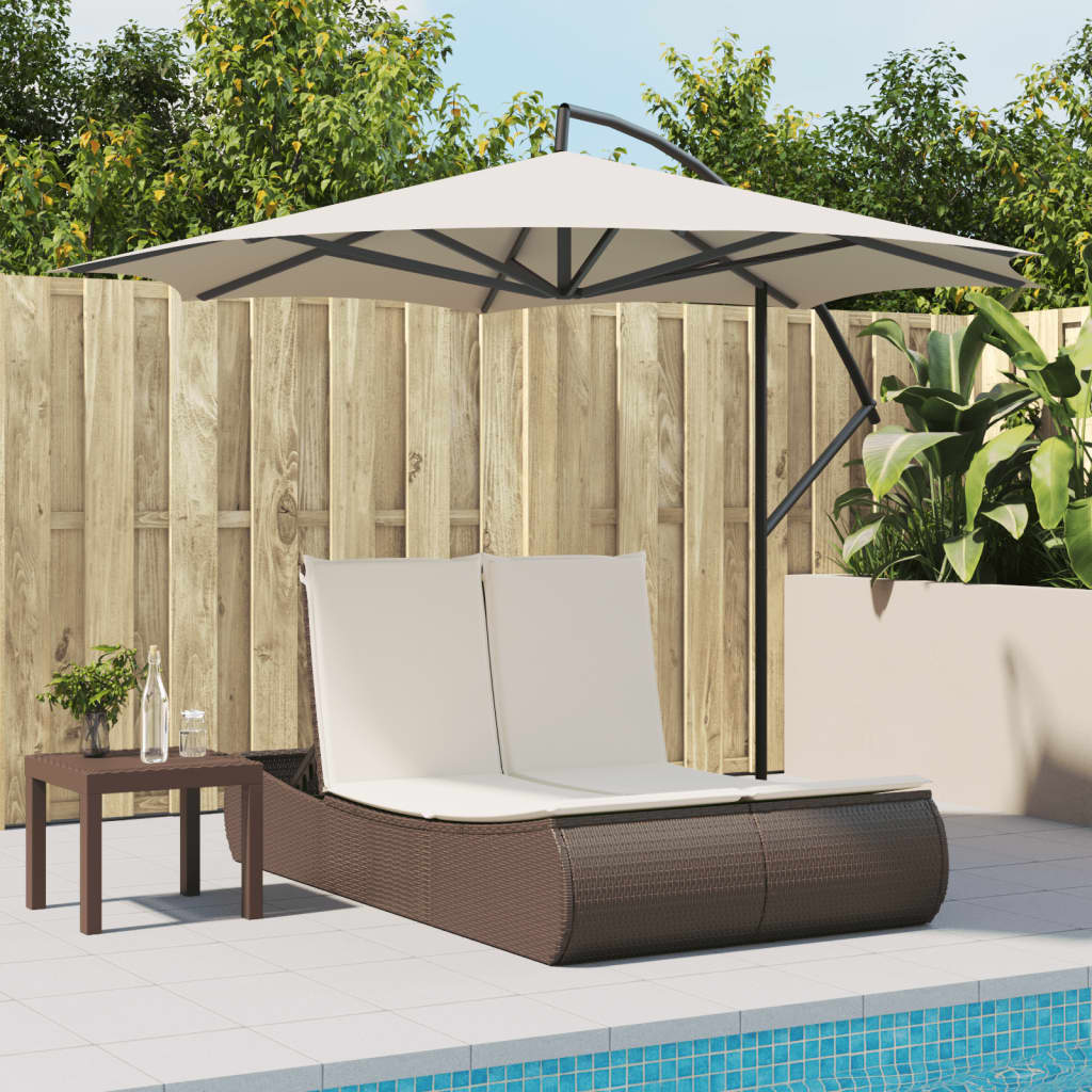 Doppel-Sonnenliege mit Kissen Schwarz Poly Rattan