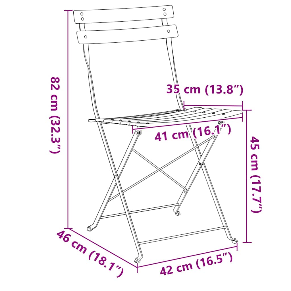 Gartenklappstuhl 2 pcs Grün 42 x 46 x 82cm Metall