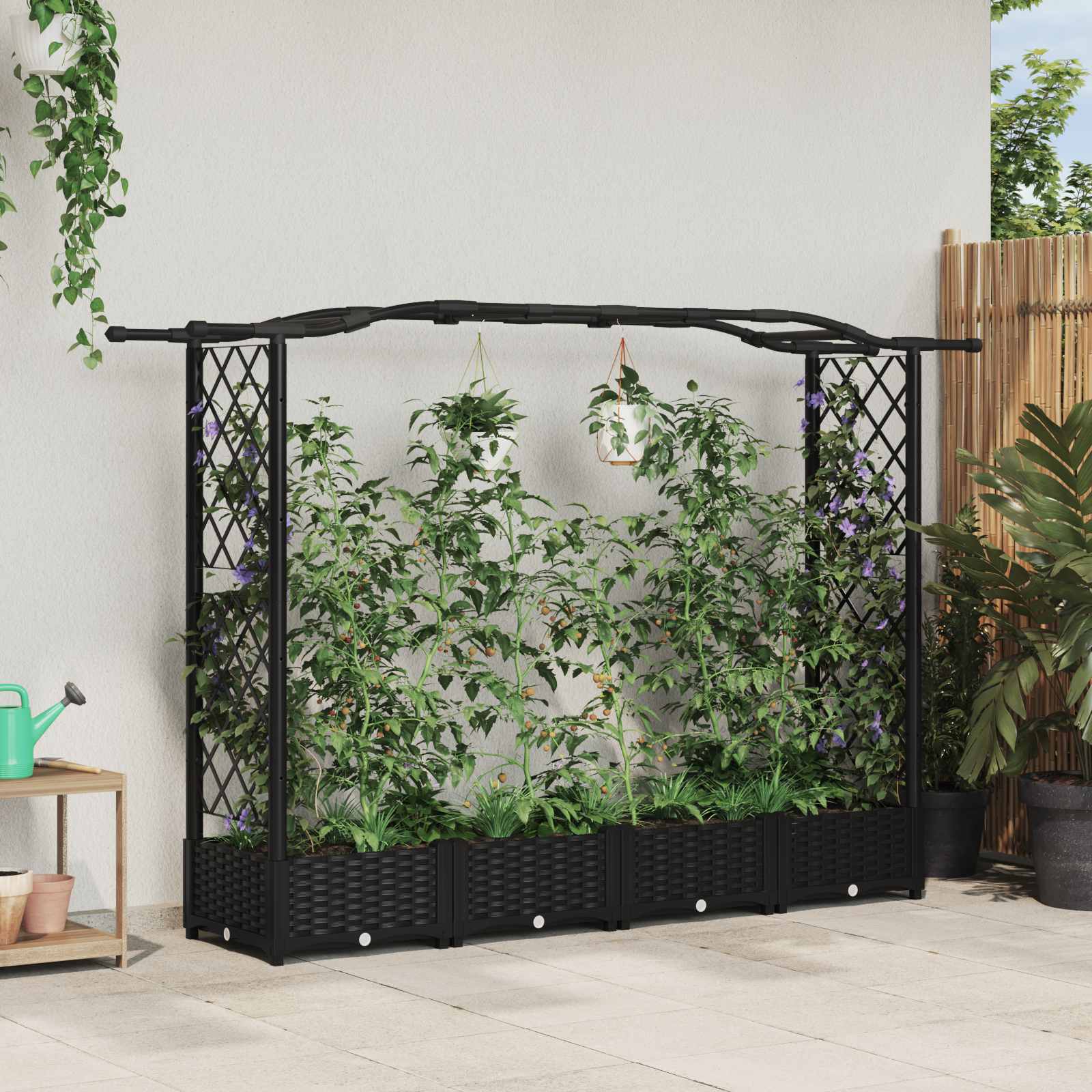 Hochbeet mit Rankgitter und Dach Braun 124 x 40 x 123 cm PP