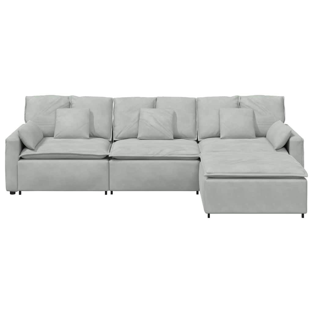 Modulares Sofa mit Fußhocker und Kissen Blau