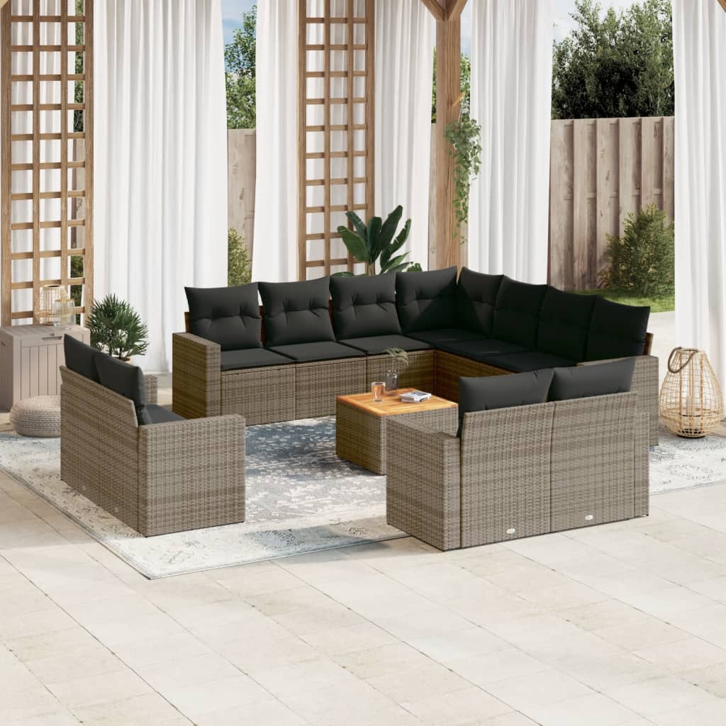 12-tlg. Garten-Sofagarnitur mit Kissen Schwarz Poly Rattan