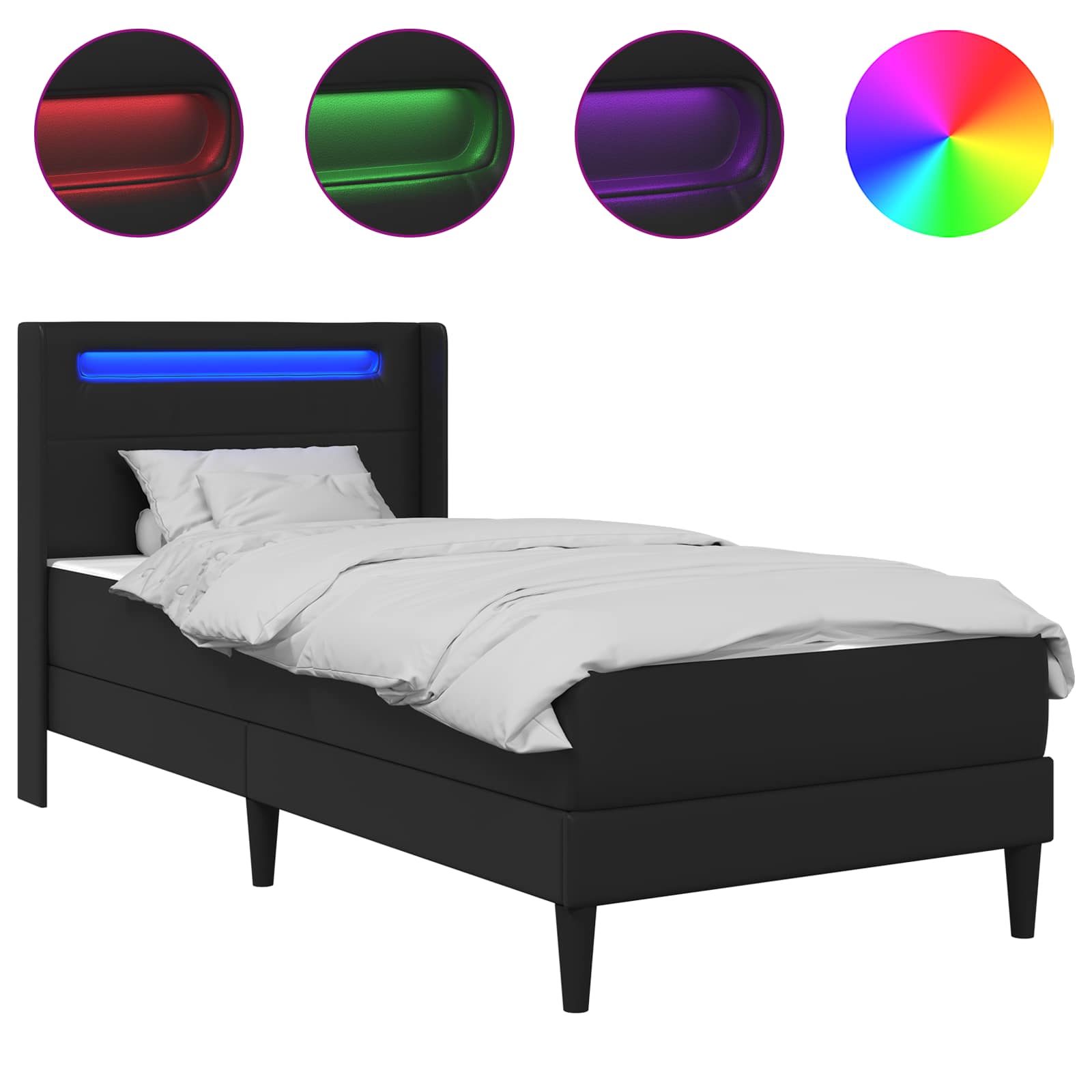 Bettgestell mit Matratze Schwarz 90 x 190 cm Kunstleder