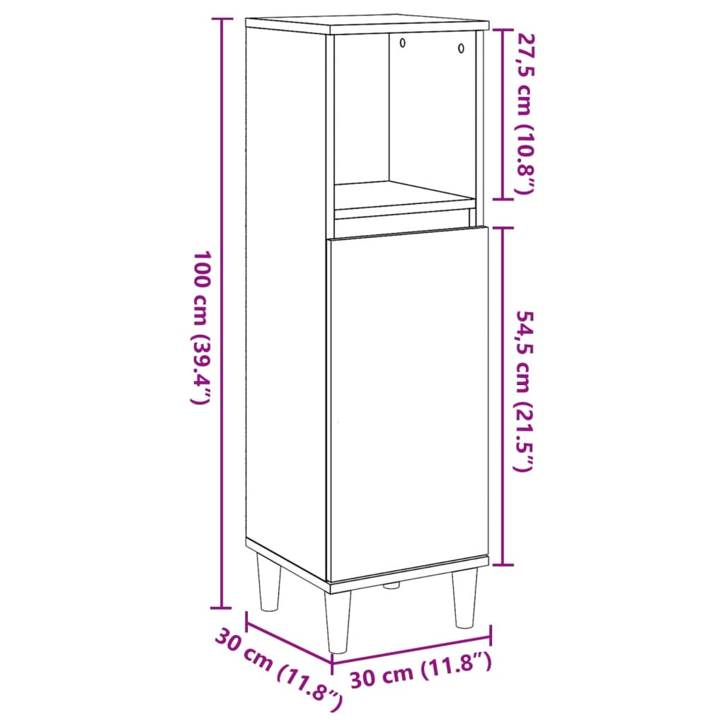 Badschrank Weiß 30x30x100 cm Holzwerkstoff