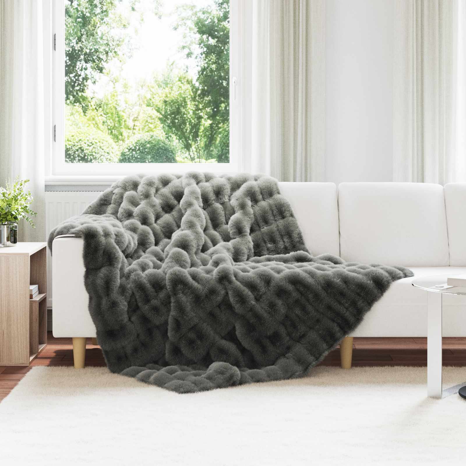Rutschfeste Decke aus Kunstkaninchenfell Olite Beige Polyester