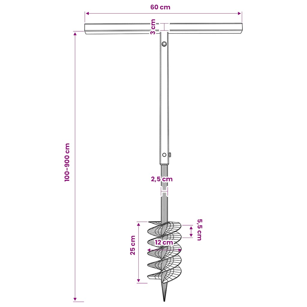 Erdbohrer mit Griff 100 mm Verlängerungsrohr 9 m