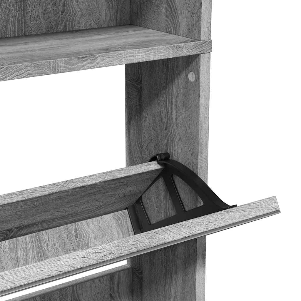 Schuhschrank mit 4 Fächern Spiegel Eiche 63×17×134 cm
