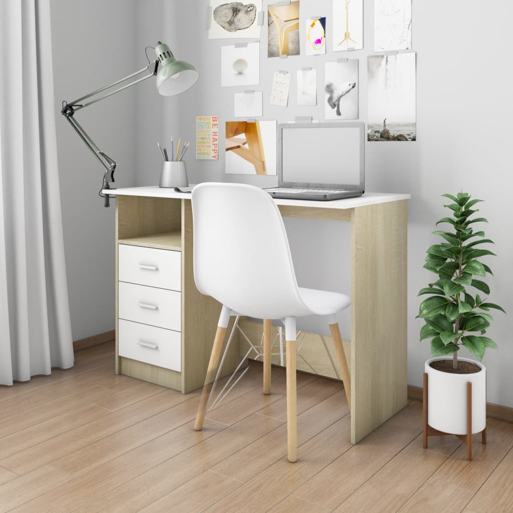 Schreibtisch mit Schubladen Weiß 110x50x76 cm Holzwerkstoff