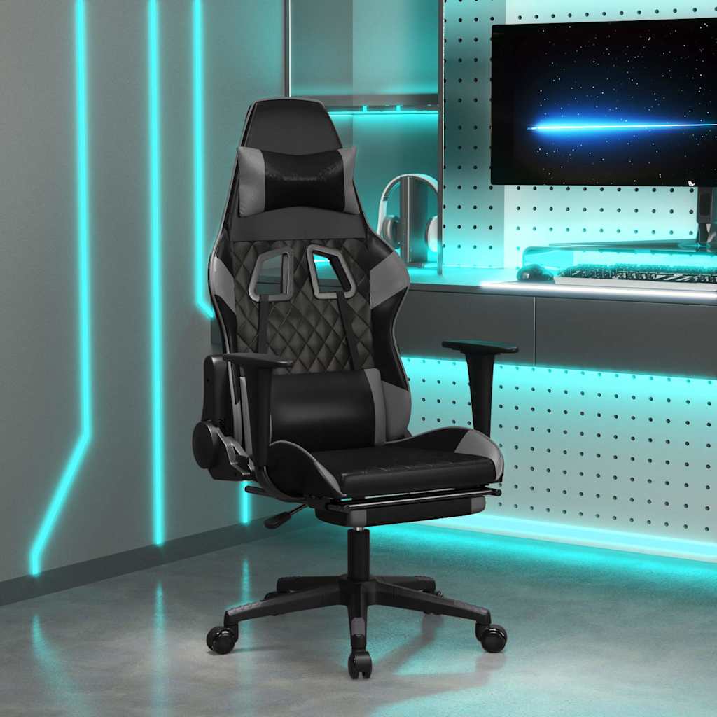 Gaming-Stuhl mit Massagefunktion Schwarz und Blau Kunstleder