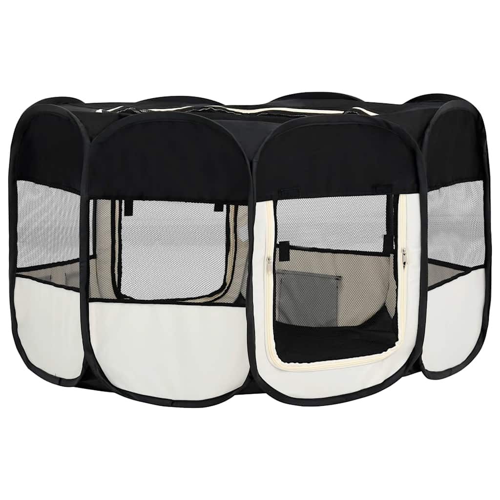 Faltbarer Welpenlaufstall mit Tragetasche Schwarz 90x90x58 cm