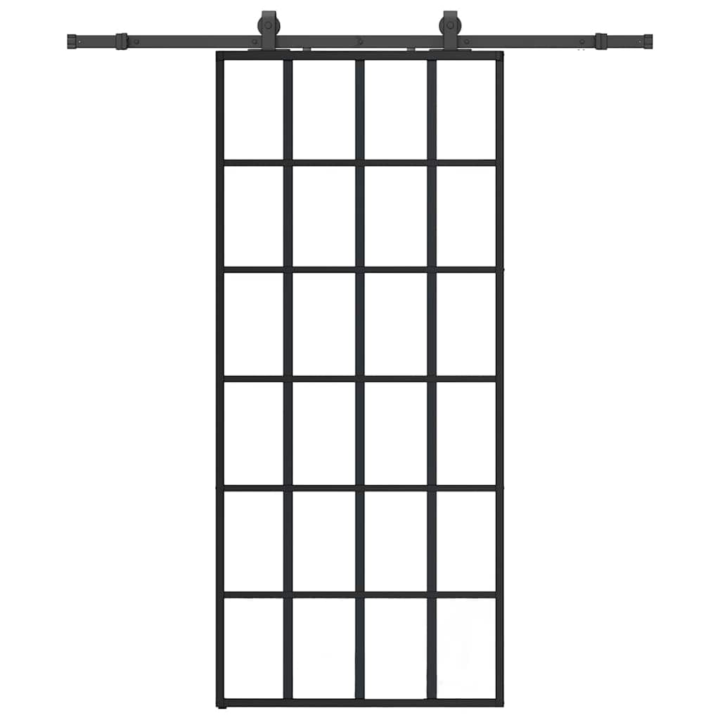 Schiebetür mit Beschlag Schwarz 76x205 cm ESG-Glas