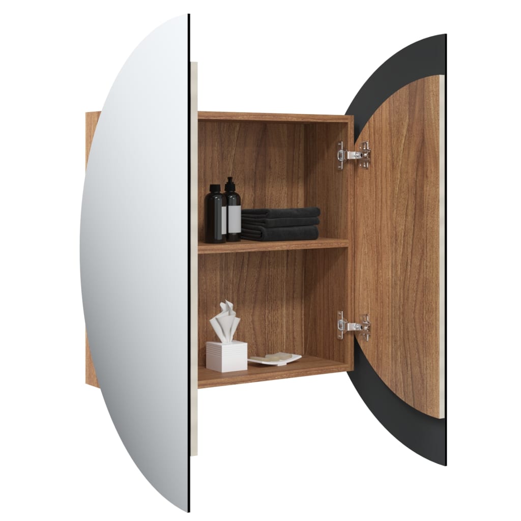 Badezimmerschrank mit Rundem Spiegel & LED Weiß 40x40x17,5 cm