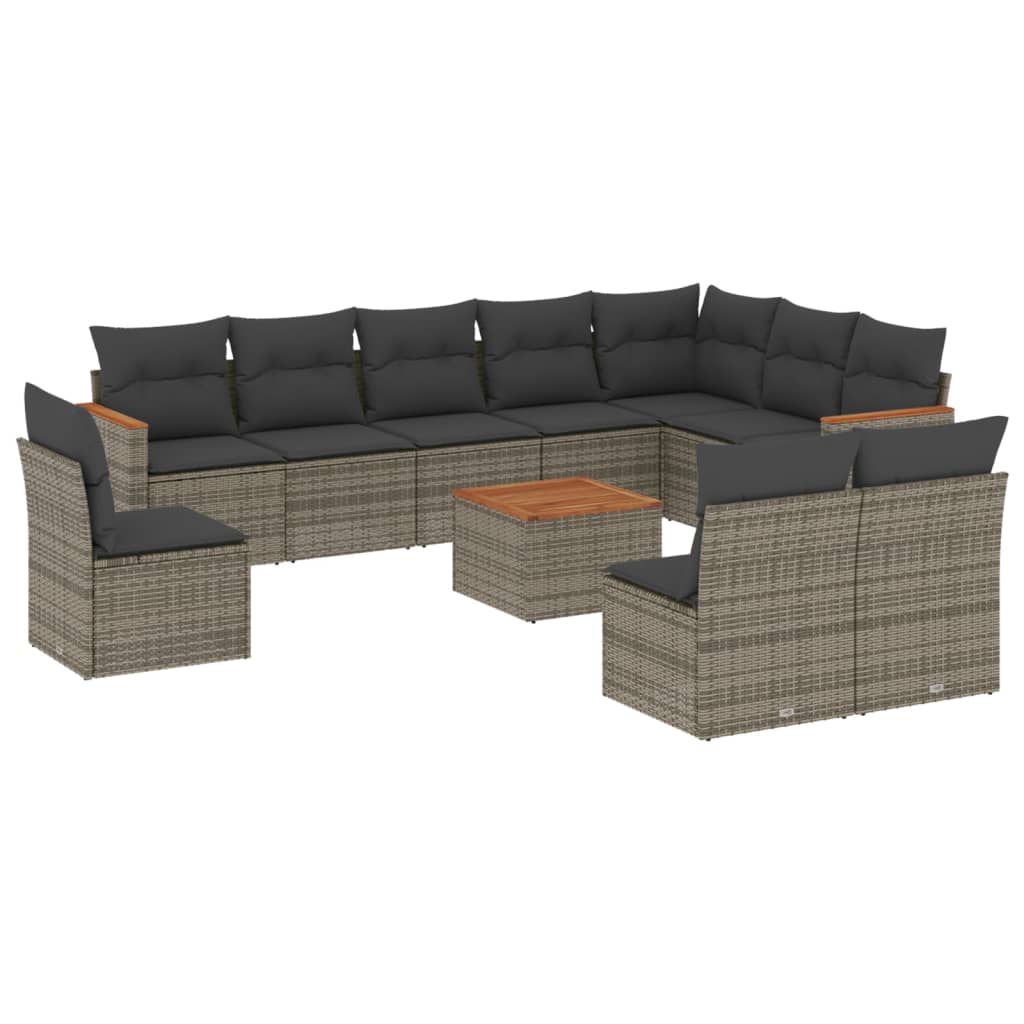 10-tlg. Garten-Sofagarnitur mit Kissen Schwarz Poly Rattan