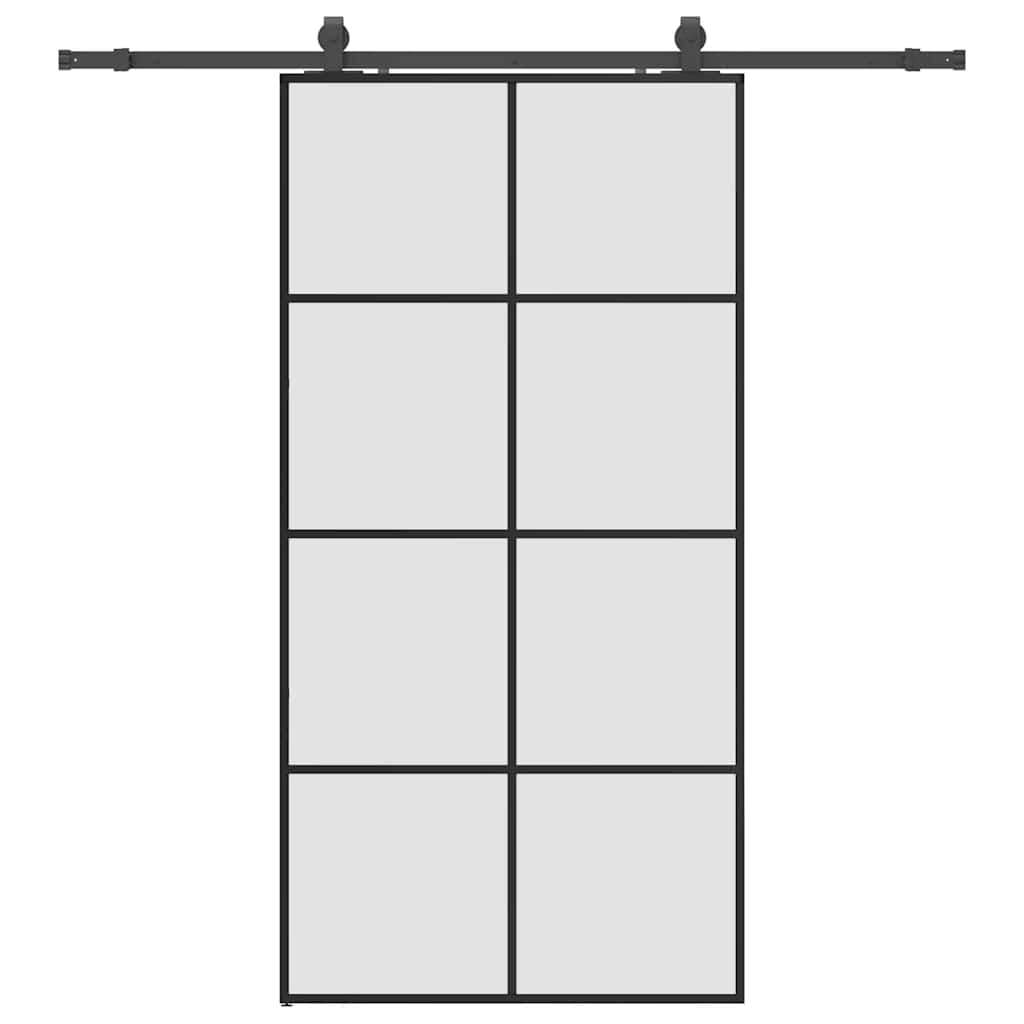 Schiebetür mit Beschlag Schwarz 76x205 cm ESG-Glas