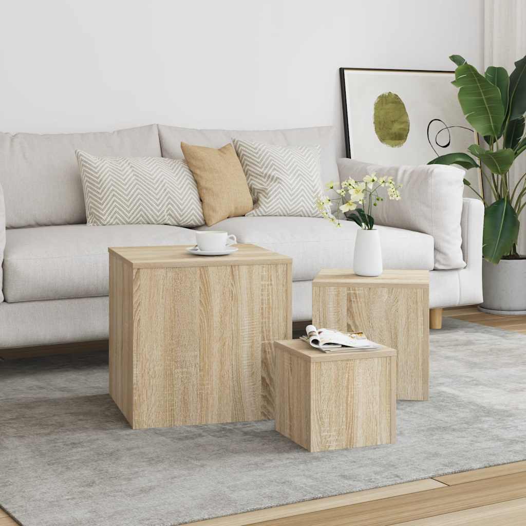 Beistelltische 3 Stk. Weiß Holzwerkstoff