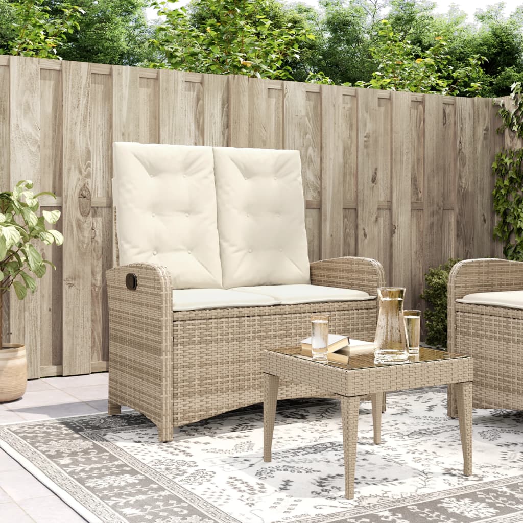 Gartenbank Verstellbar mit Kissen Schwarz Poly Rattan