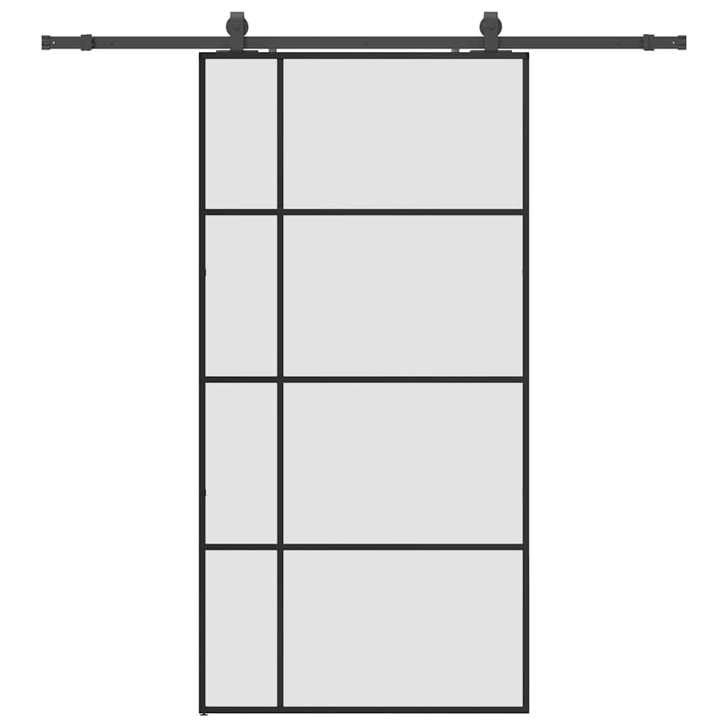 Schiebetür mit Beschlag Schwarz 76x205 cm ESG-Glas