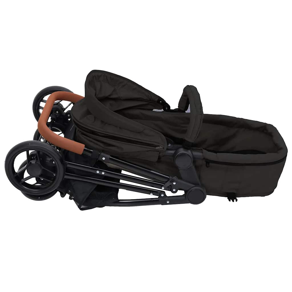 3-in-1 Kinderwagen Hellgrau und Schwarz Stahl