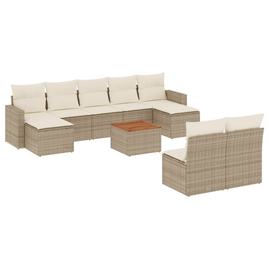 10-tlg. Garten-Sofagarnitur mit Kissen Schwarz Poly Rattan