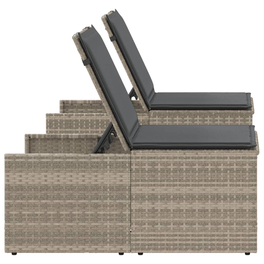 Modulare Sonnenliegen 2 Stk. mit Tisch Schwarz Poly Rattan