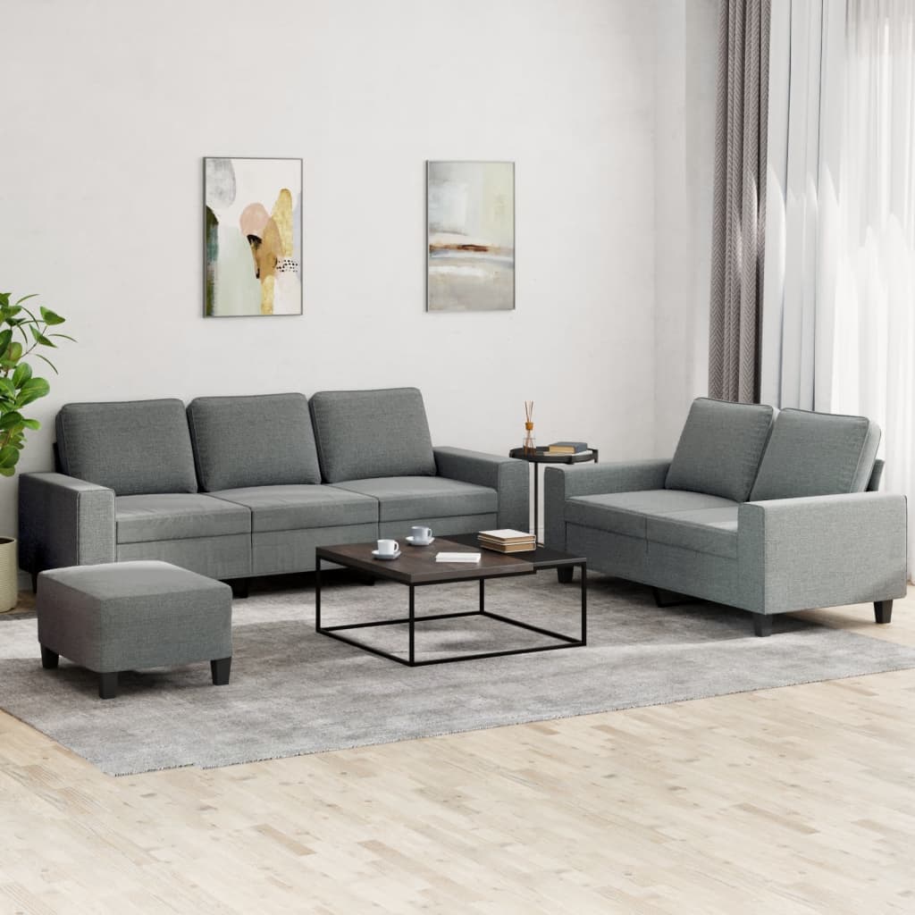 3-tlg. Sofagarnitur Hellgrau Stoff