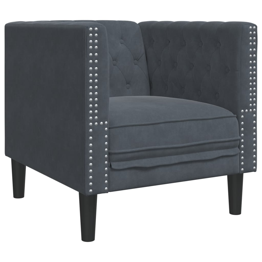 3-tlg. Chesterfield-Sofa-Set mit Nackenrollen Hellgrau Samt