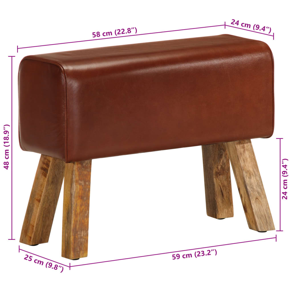 Bank Turnbock-Design 160cm Braun Echtleder Massivholz Akazie