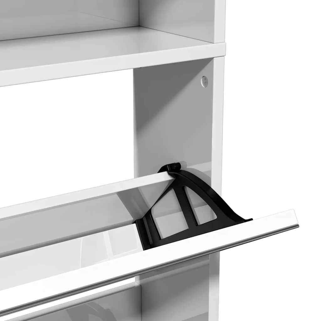 Schuhschrank mit 4 Fächern Spiegel Eiche 63×17×134 cm