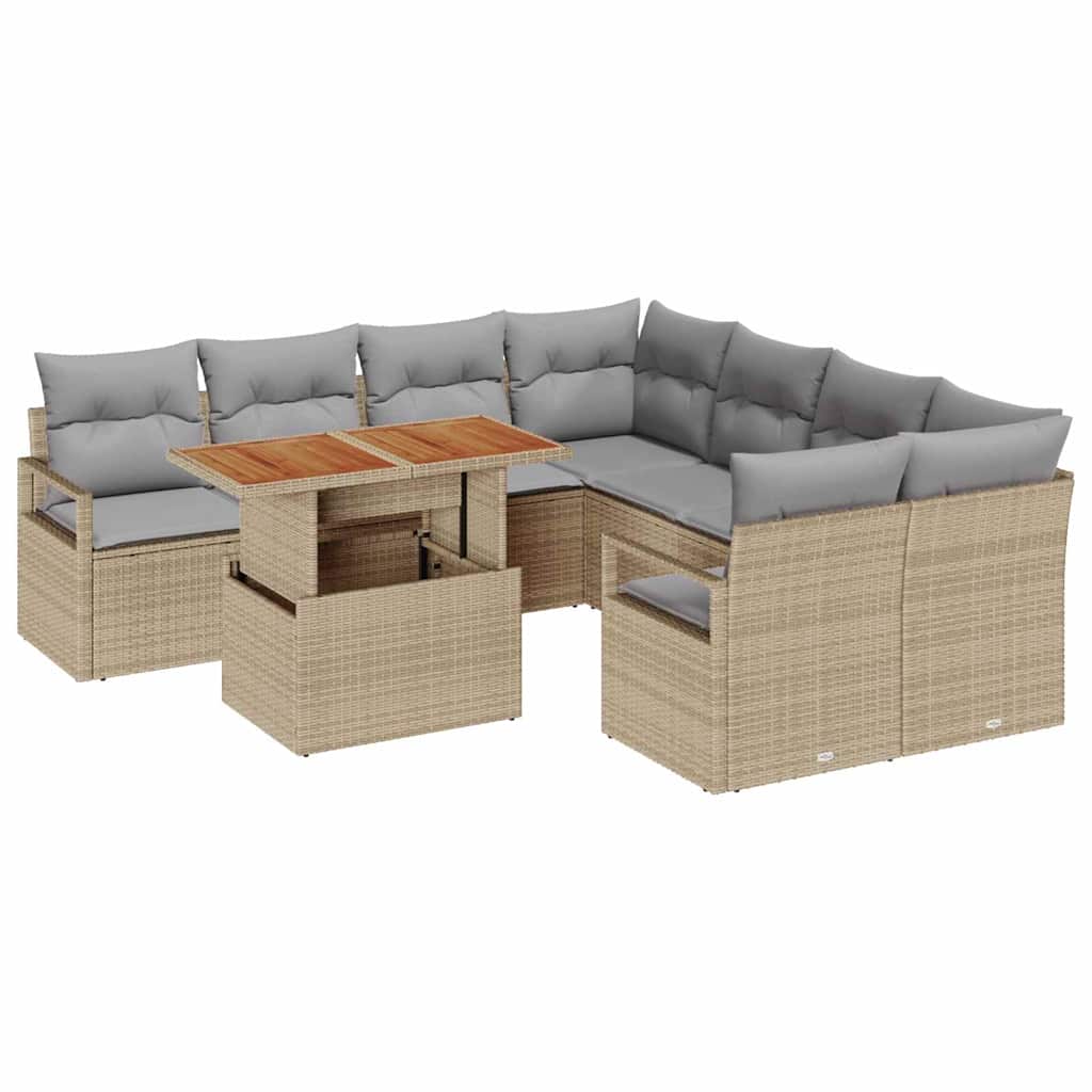 Garten Essgruppe mit Kissen 9 pcs Schwarz und Creme