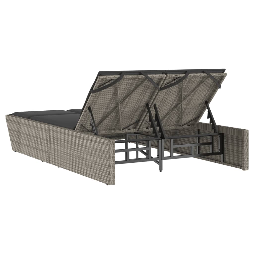 Doppel-Sonnenliege mit Kissen Schwarz Poly Rattan